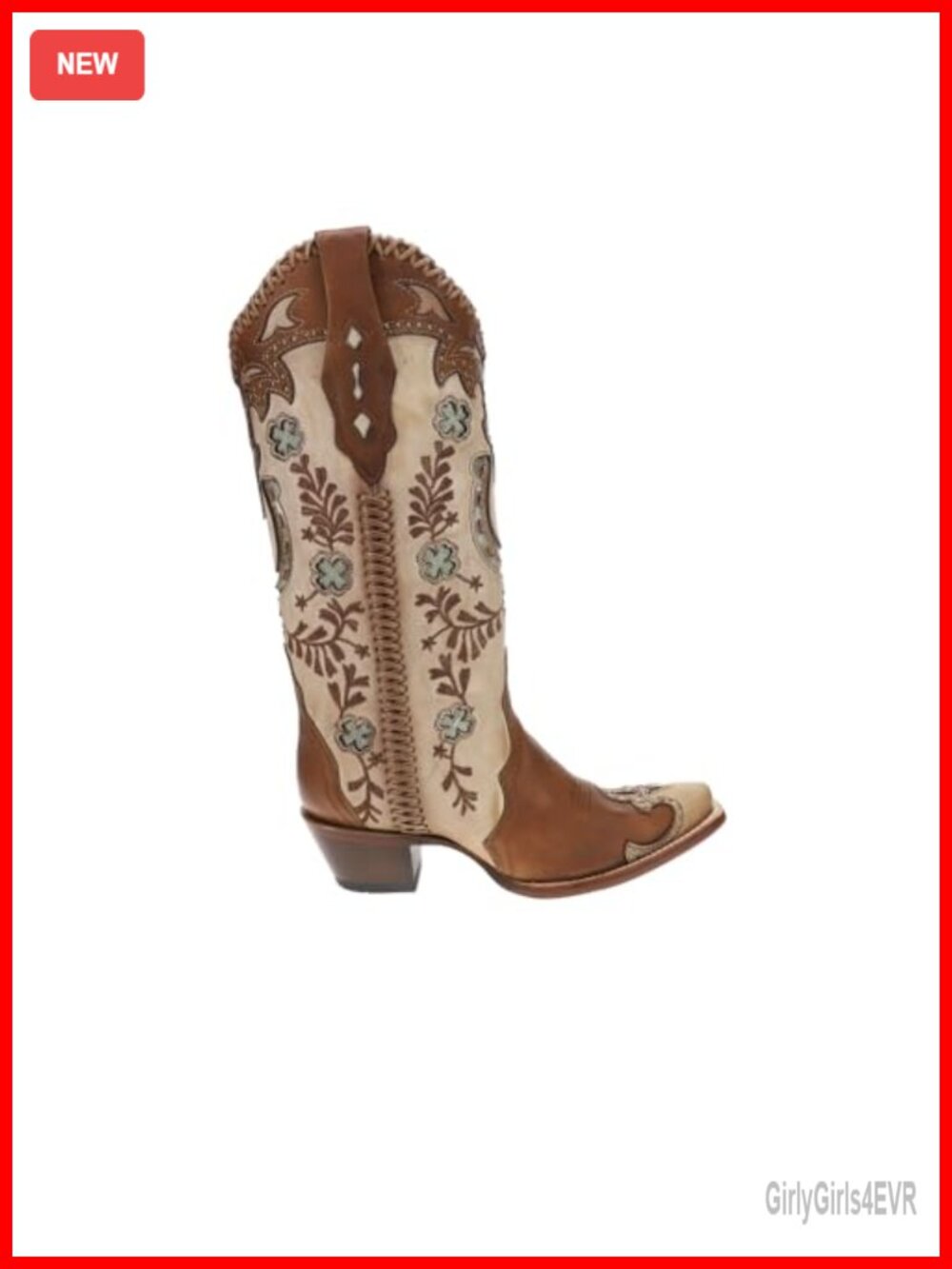 Corral Boots Handwoven Studded Snip Toe Pull On Mid Calf Low Heel 1-2"